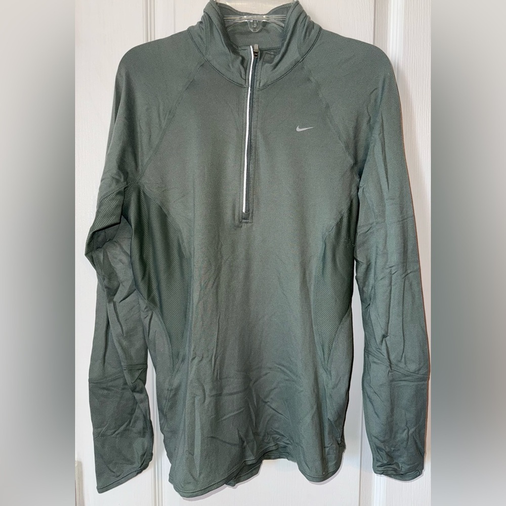 Nike Dri Fit Half Zip Long Sleeve Running Top Green Size S